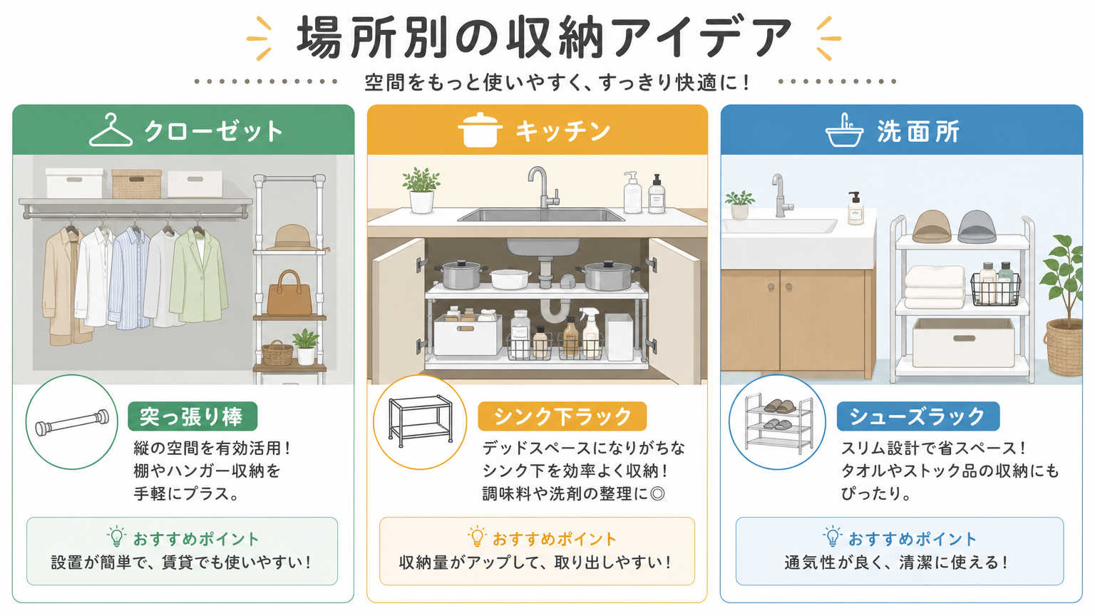 【場所別】収納を増やす工夫の具体例